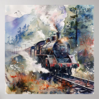 Scenic Landscape with Train Poster