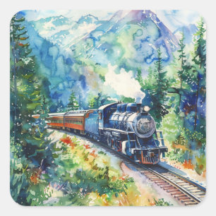 Scenic Landscape with Train Square Sticker