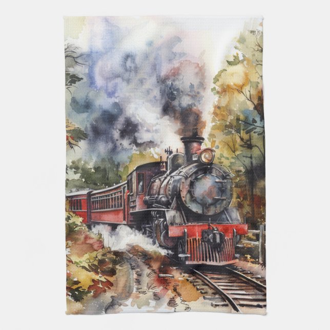 Scenic Landscape with Train Tea Towel (Vertical)
