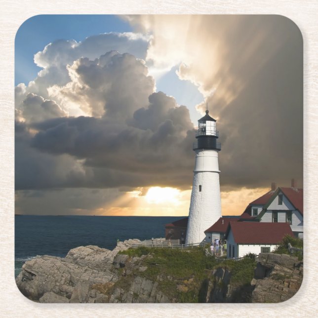 Scenic Lighthouse Beacon Square Paper Coaster (Front)