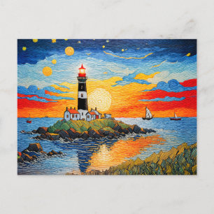 Scenic Lighthouse by the Stormy Sea Holiday Postcard