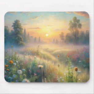 Scenic Meadow with Flowers Mouse Pad