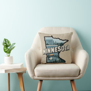 Scenic Minnesota Retro State Silhouette Cushion