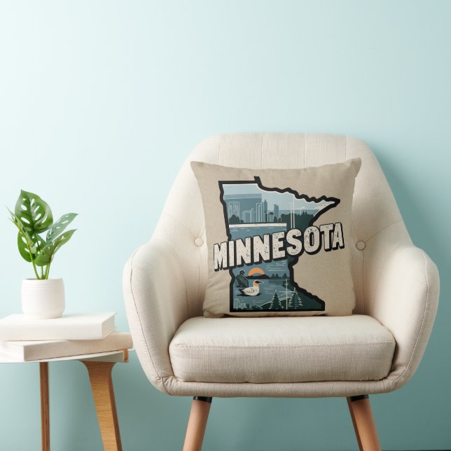 Scenic Minnesota Retro State Silhouette Cushion (Chair)
