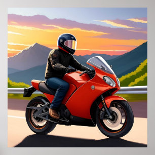 Scenic Motorcycle Road View For Riders And Bikers Poster