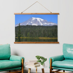 Scenic Mount Rainier and Lake Landscape Hanging Tapestry