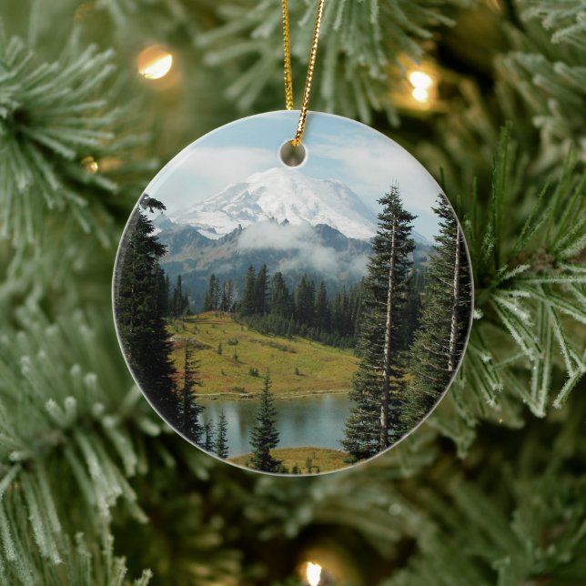 Scenic Mount Rainier Landscape Holiday Ceramic Tree Decoration (Tree)