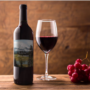 Scenic Mount Rainier Landscape Personalised Wine Label