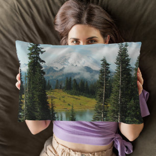 Scenic Mount Rainier Landscape Photo Decorative Cushion
