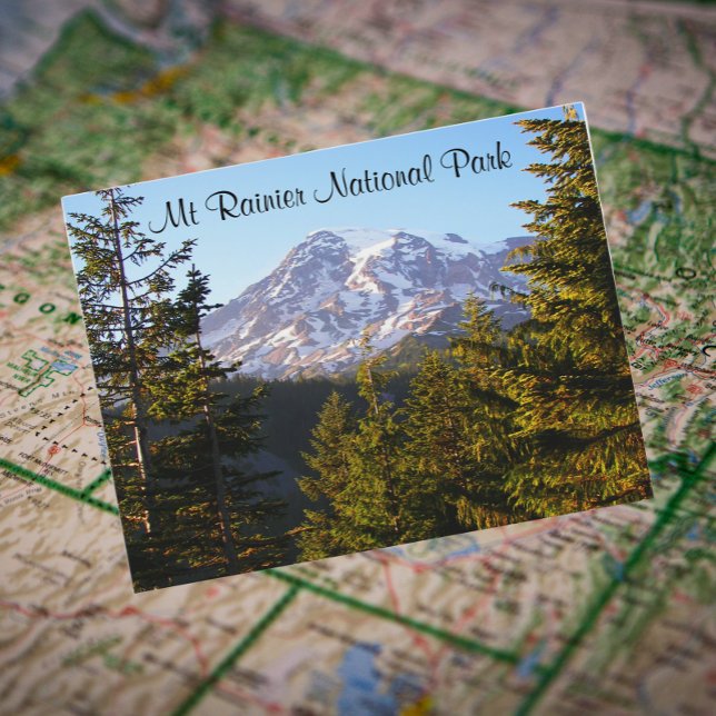 Scenic Mount Rainier Travel Photo Postcard (In Situ Map)