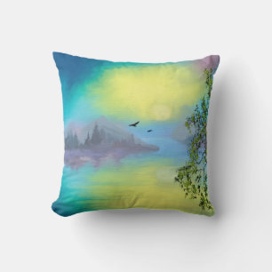 Scenic Mountain Lake Landscape Cushion