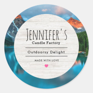 Scenic Mountain & Lake Landscape Photograph Candle Classic Round Sticker