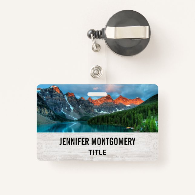 Scenic Mountain & Lake Landscape Photograph ID Badge (Back with Retractable)