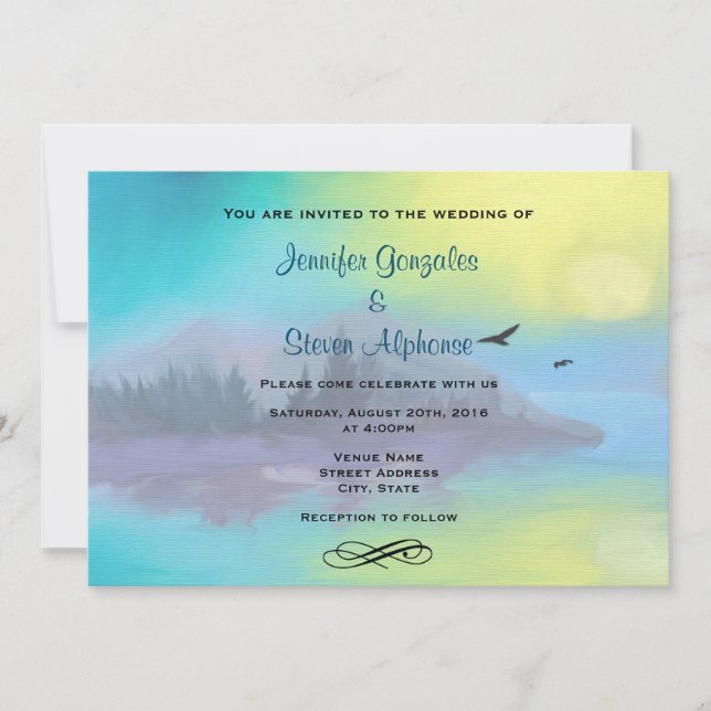Scenic Mountain Lake Landscape Wedding Invitation (Front)