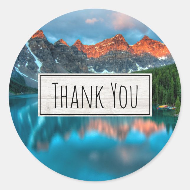 Scenic Mountain & Lake Photograph Thank You Classic Round Sticker (Front)