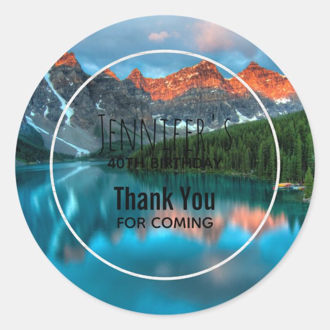 Scenic Mountain & Lake Photograph Thank You Classic Round Sticker (Front)