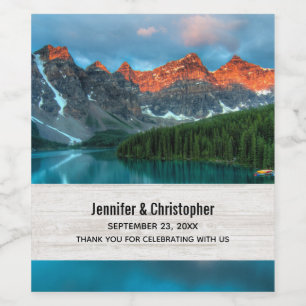 Scenic Mountain & Lake Photograph Wedding Wine Label