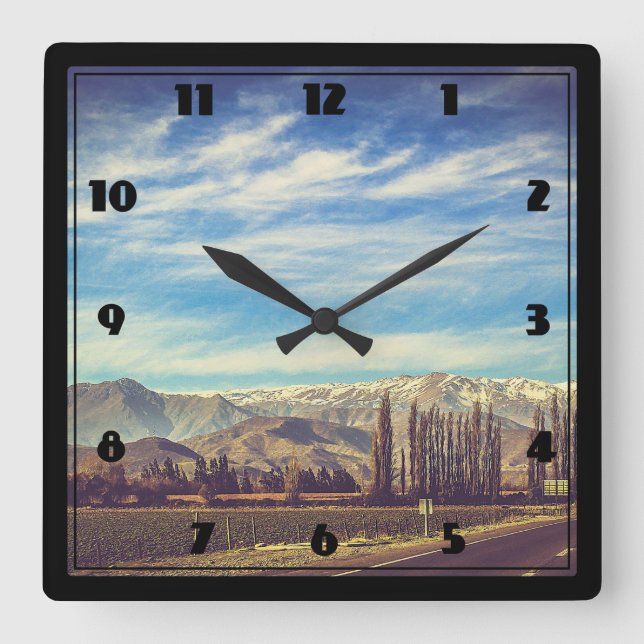 Scenic Mountain Landscape in The Andes Square Wall Clock (Front)