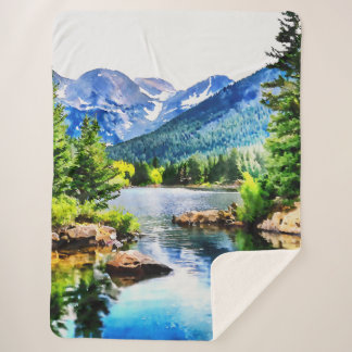 Scenic Mountain River Sherpa Blanket