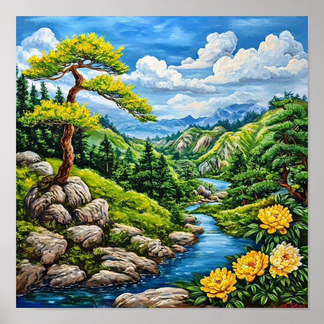 Scenic Mountain River Tranquil Nature Landscape Poster (Front)