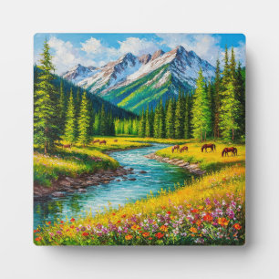 Scenic Mountain Valley with Stream Plaque