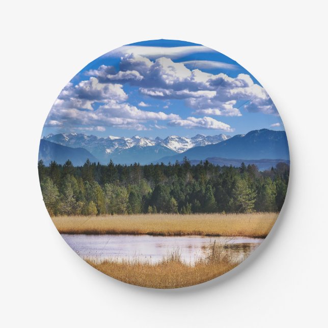 Scenic Mountains Alpine Landscape Paper Plate (Front)