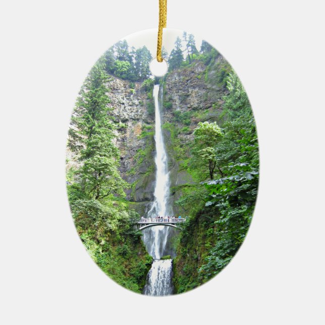 Scenic Multnomah Falls Ceramic Ornament (Front)