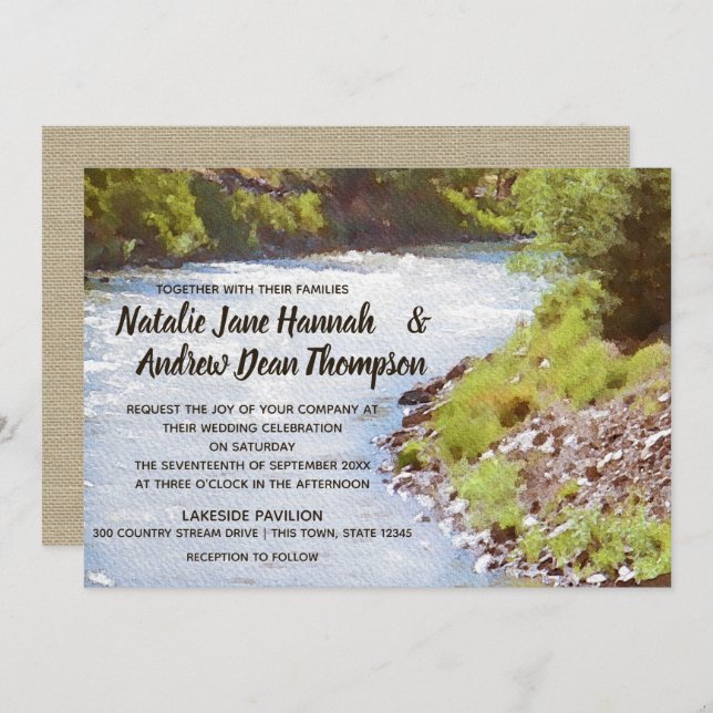 Scenic Nature River Lake View Wedding Invitation (Front/Back)