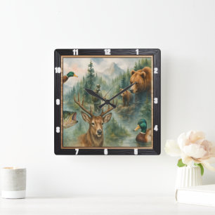 Scenic Nature Wildlife Forest  Square Wall Clock