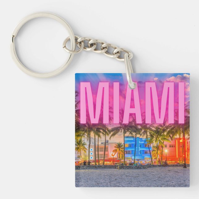 Scenic Neon Miami Waterfront  Key Ring (Front)