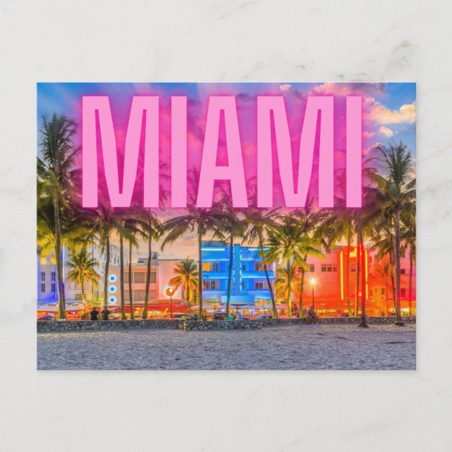 Scenic Neon Miami Waterfront  Postcard (Front)
