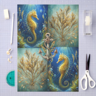 Scenic Ocean Seaweed, Seahorses & Anchor Decoupage Tissue Paper