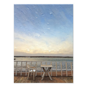 Scenic Oceanfront View With Chair And Table Photo Print
