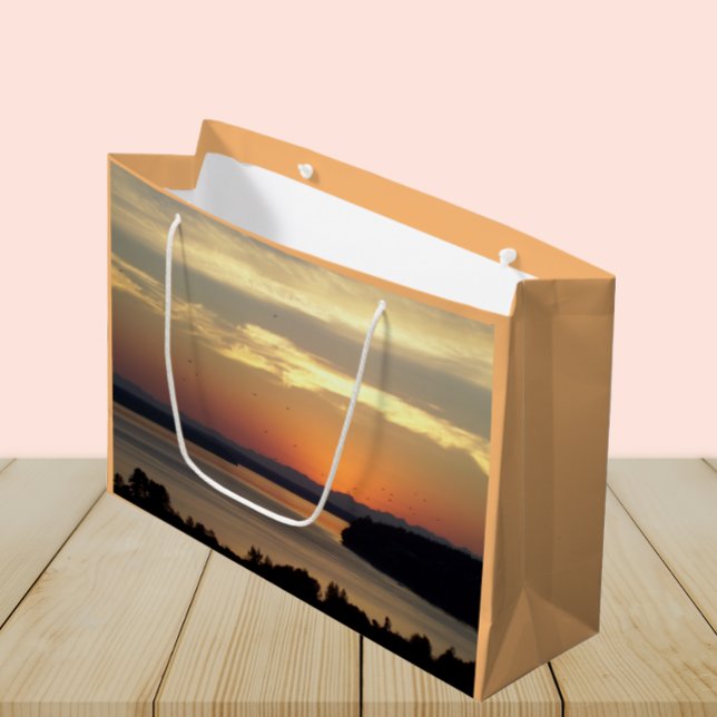 Scenic Orange Seascape Sunset Large Gift Bag (In Situ)