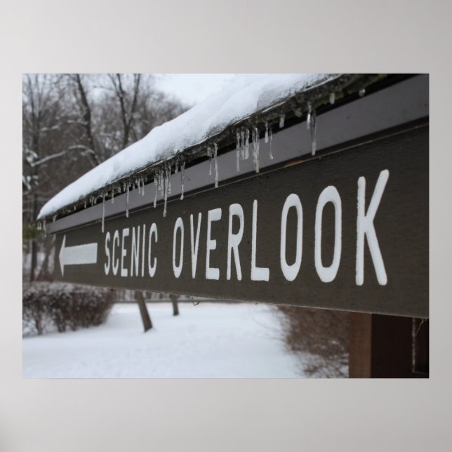 Scenic Overlook Sign in Winter Poster (Front)