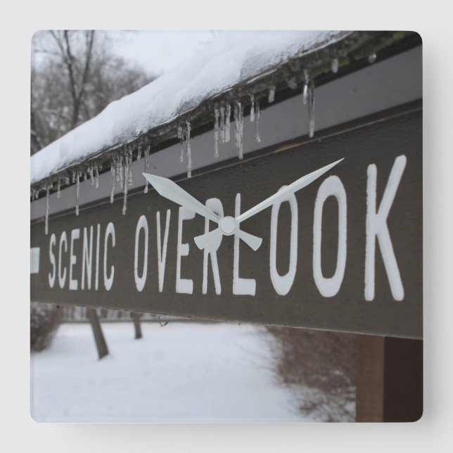 Scenic Overlook Sign Square Wall Clock (Front)