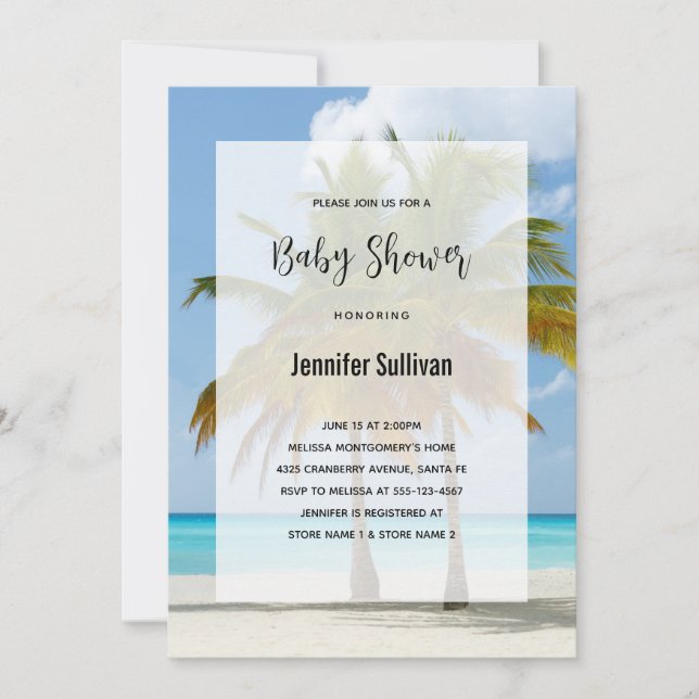 Scenic Palm Trees on a Tropical Beach Baby Shower Invitation (Front)