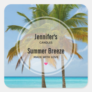 Scenic Palm Trees on a Tropical Beach Candle Biz Square Sticker