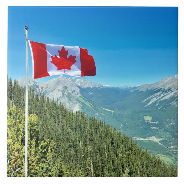 Scenic photograph with Canadian Flag Ceramic Tile (Front)