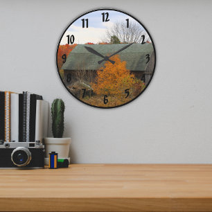 Scenic Picturesque Fall Colors Old Wood Farm Barn Large Clock