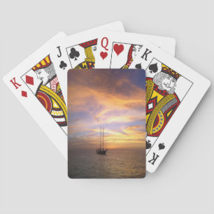 Scenic playing cards with gorgeous sunset & boat