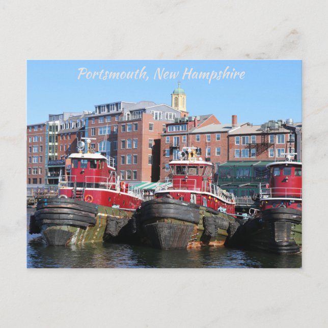 Scenic Portsmouth New Hampshire Harbour Tugboats Postcard (Front)