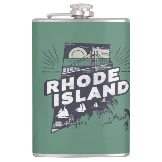 Scenic Rhode Island Retro Silhouette  Hip Flask