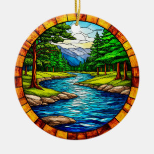 Scenic River and Forest Landscape Ceramic Ornament