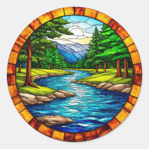 Scenic River and Forest Landscape Classic Round Sticker