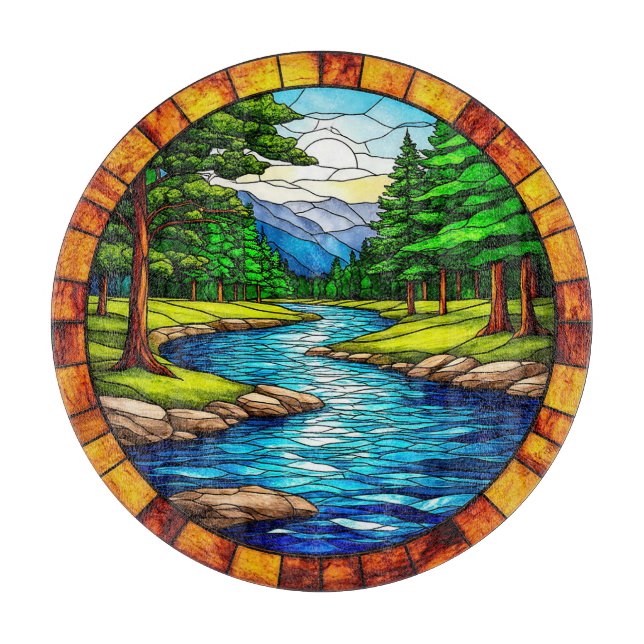 Scenic River and Forest Landscape Cutting Board (Front)
