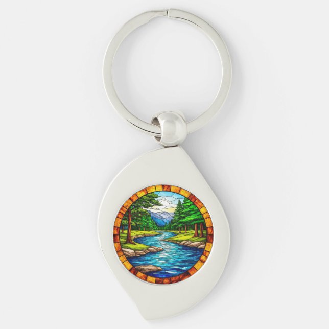 Scenic River and Forest Landscape Key Ring (Front)