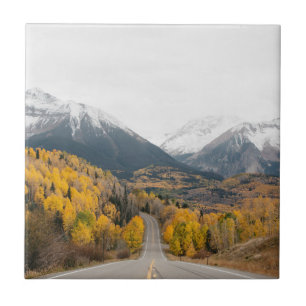 Scenic Road Through Fall Colours and Mountains Ceramic Tile