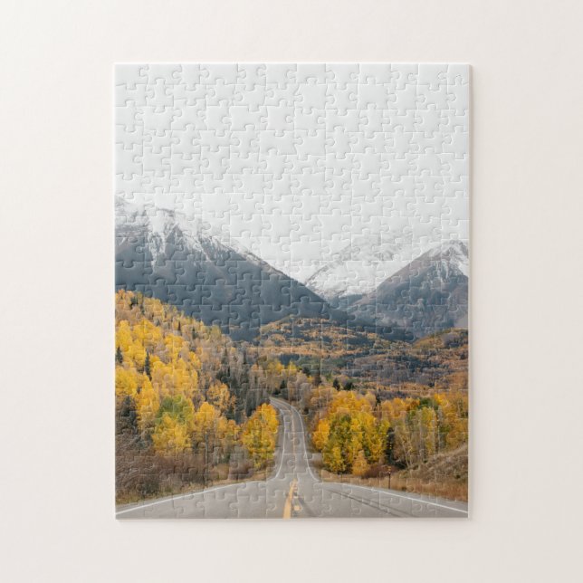 Scenic Road Through Fall Colours and Mountains Jigsaw Puzzle (Vertical)