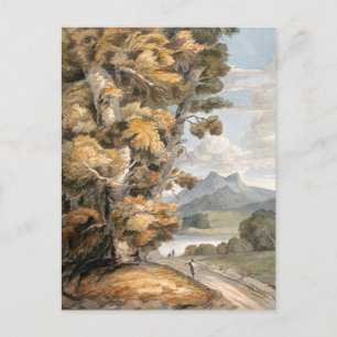Scenic Road, Trees, Lake and Mountain Vintage Art, Postcard